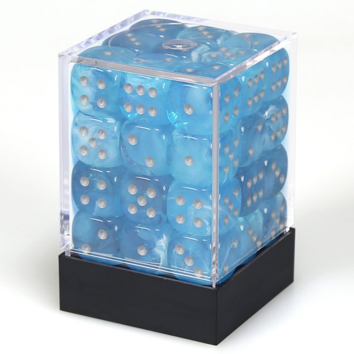 D6 Cube 12mm Luminary Sky With Silver (36) - Cats In Hat Inc.