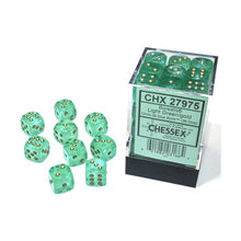 D6 Cube 12mm Borealis Luminary Light Green With Gold (36) - Cats In Hat Inc.