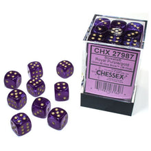 d6 Cube 12mm Borealis Luminary Royal Purple with Gold (36) By Chessex Manufacturing