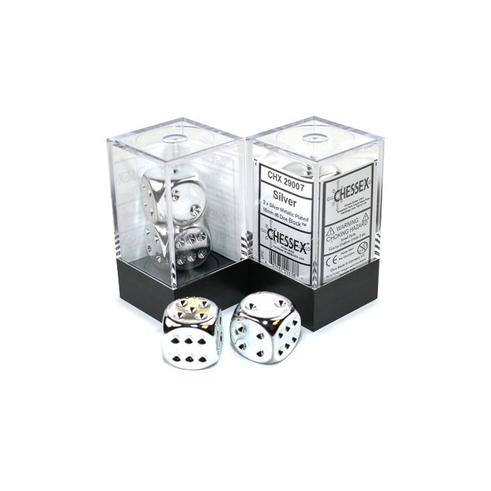 D6 Cube 16mm Silver Plated (2) - Cats In Hat Inc.