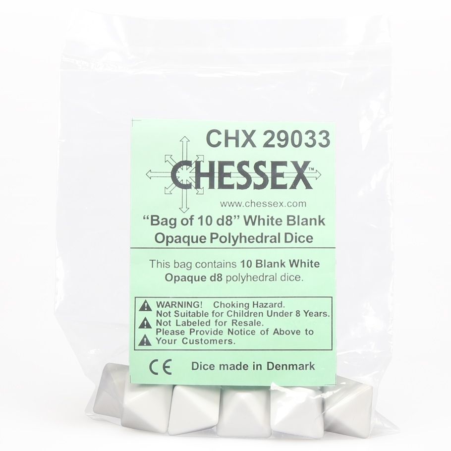 d8 Bag Opaque Blank White (10) By Chessex Manufacturing