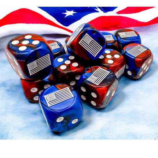 D6 Cube 16mm Opaque WW2 United States Gemini Blue Red/White (12)