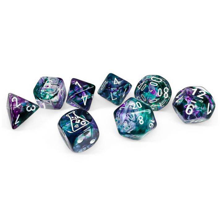 7-Set Tube Lab Dice: Translucent Nebula Flourite/White