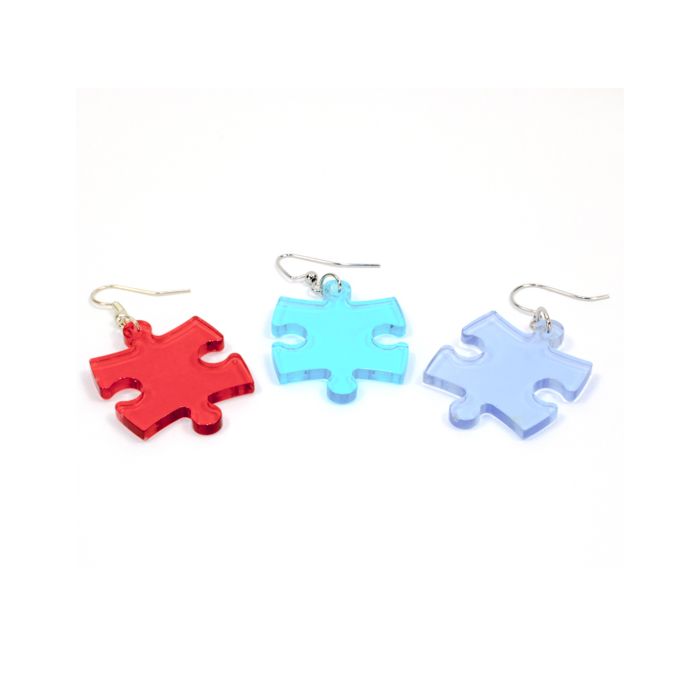 Hook Earrings Translucent Puzzle Piece Pair (Assorted Dice Colors) - Cats In Hat Inc.