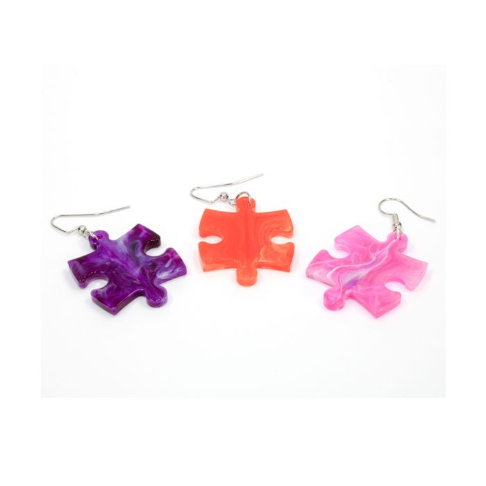 Hook Earrings Vortex Puzzle Piece Pair (Assorted Dice Colors)