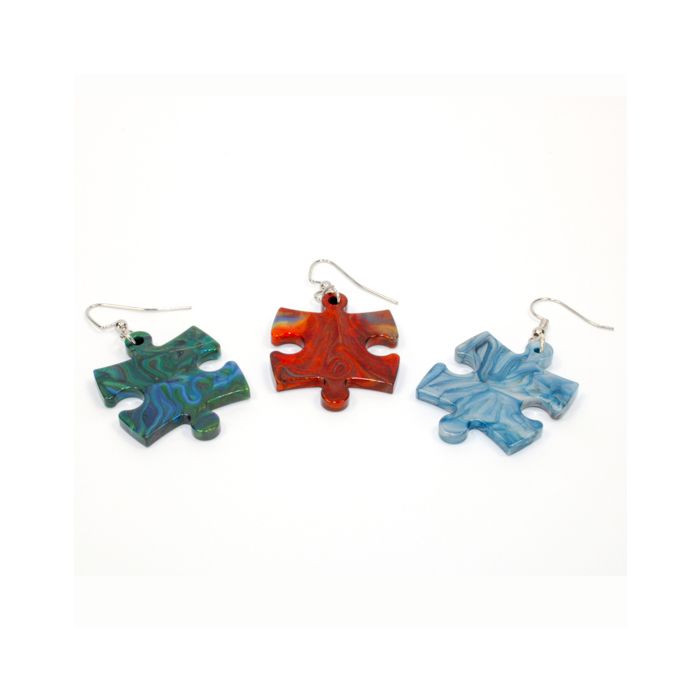 Hook Earrings Lustrous Puzzle Piece Pair (Assorted Dice Colors) - Cats In Hat Inc.