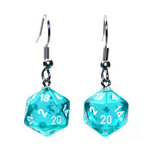 Hook Earrings Translucent Teal Mini D20 Pair - Cats In Hat Inc.