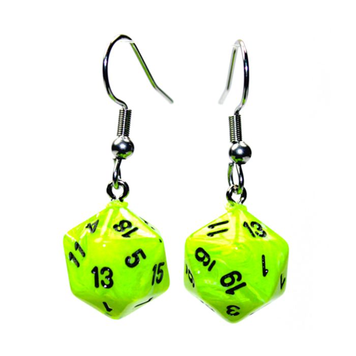 Hook Earrings Vortex Bright Green Mini D20 Pair - Cats In Hat Inc.