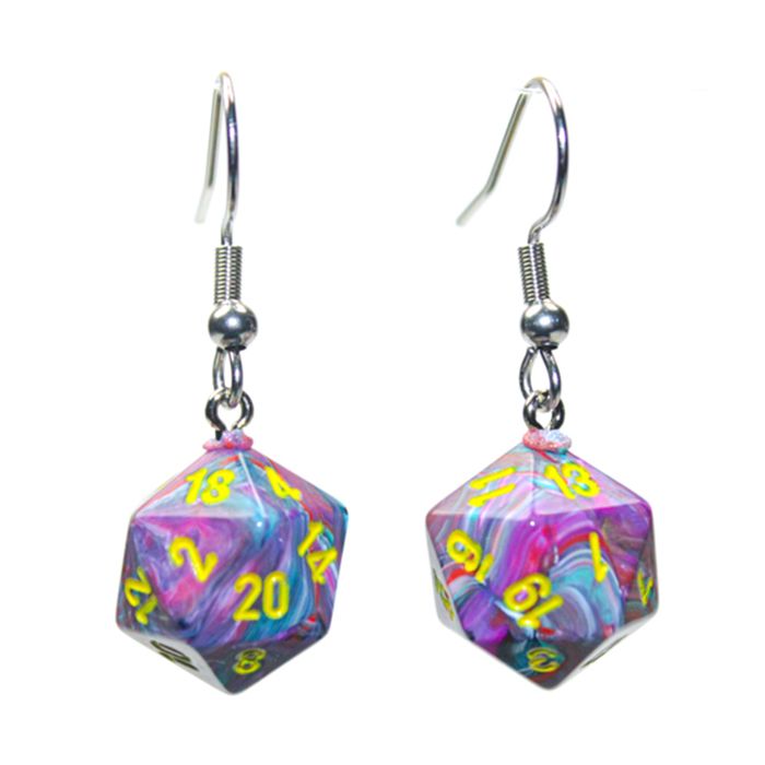 Hook Earrings Festive Mosaic Mini D20 Pair - Cats In Hat Inc.