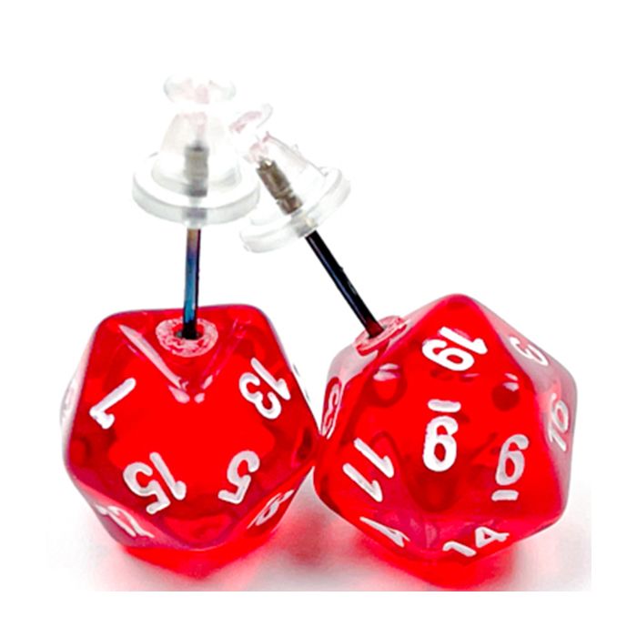 Stud Earrings Translucent Red Mini D20 Pair