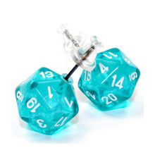 Stud Earrings Translucent Teal Mini D20 Pair - Cats In Hat Inc.