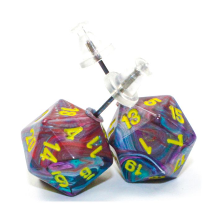 Stud Earrings Festive Mosaic Mini D20 Pair - Cats In Hat Inc.