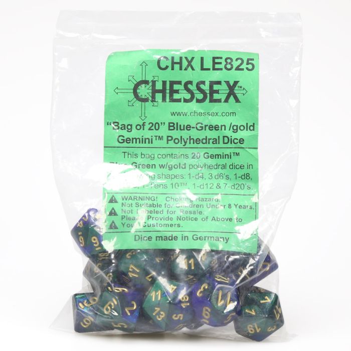 Assorted Bag Of Gemini Blue And Green With Gold (20) - Cats In Hat Inc.