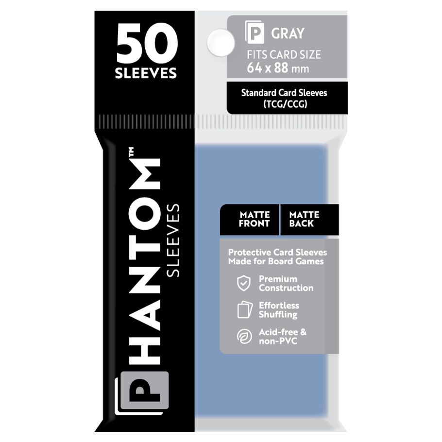 Deck Protector: Phantom Sleeves: Matte/Matte Gray Size (64mmX88mm) (50) - Cats In Hat Inc.
