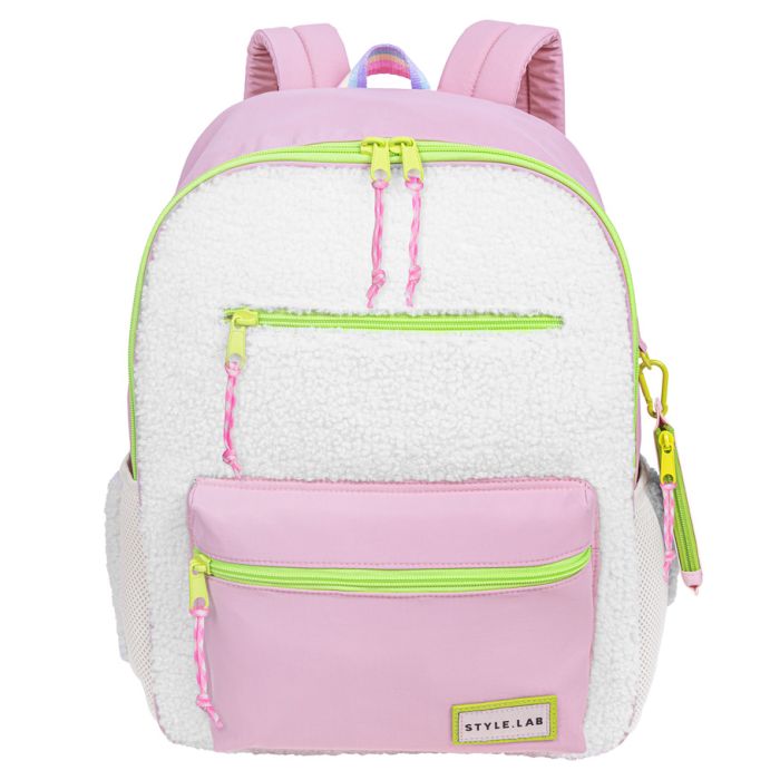 Lulu: Fill Size Sherpa Backpack: Pink