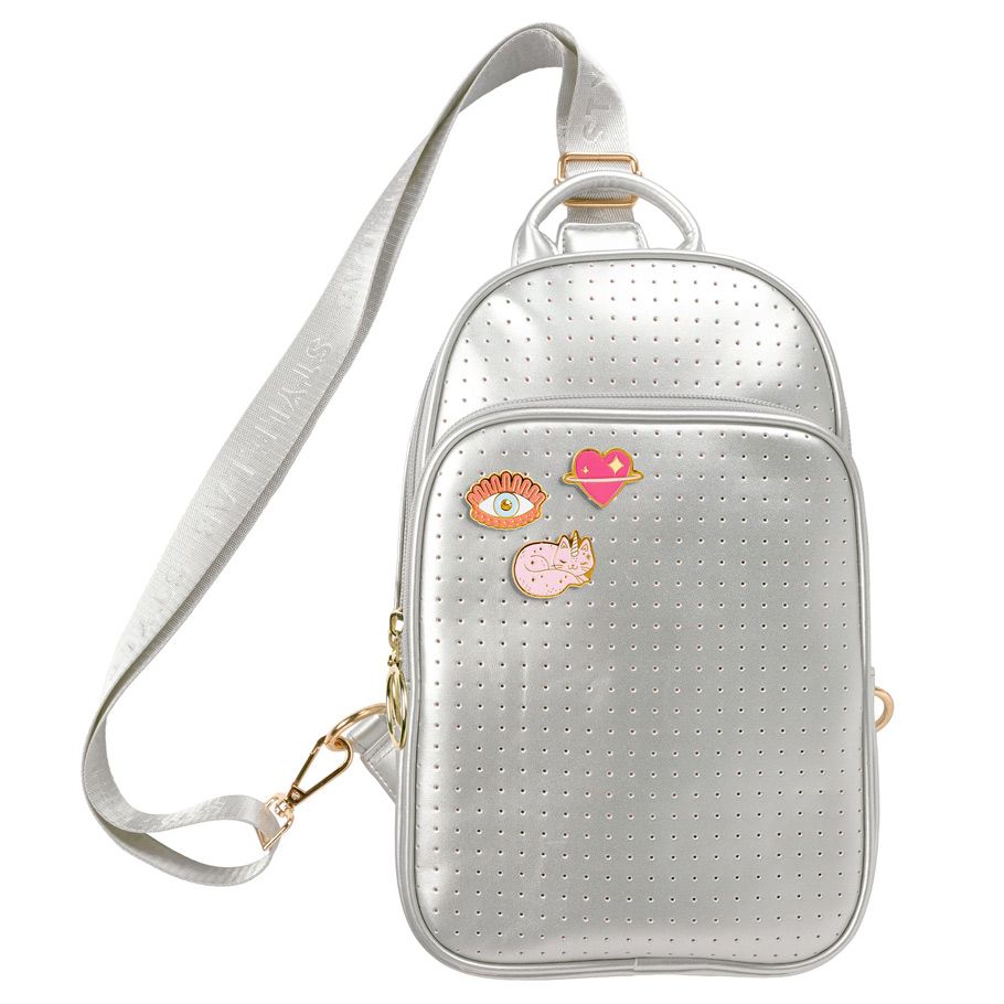 Reese: Perforated Crossbody Backpack: Silver