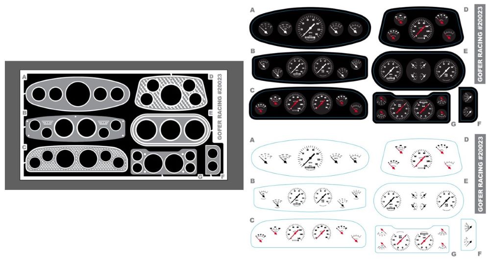 1/24-1/25 Custom Instrument Panel w/Black & White Gauges