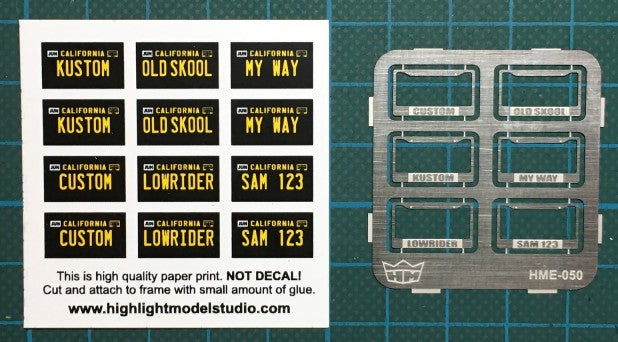 1/24-1/25 License Plate Frames (6) & Printed Plates (12)