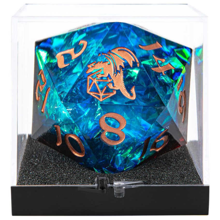 D20 55mm Sharp Edged Resin: Blue/Red With Copper