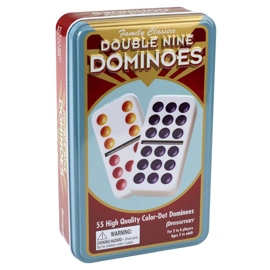 Double Nine Color Dot Dominoes in Tin By Pressman Toy