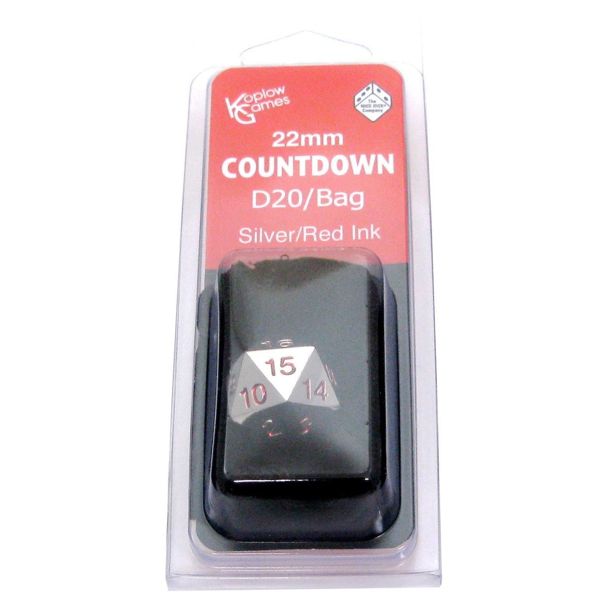 D20 Clamshell Single 22Mm Metal Countdown With Bag Silver With Red