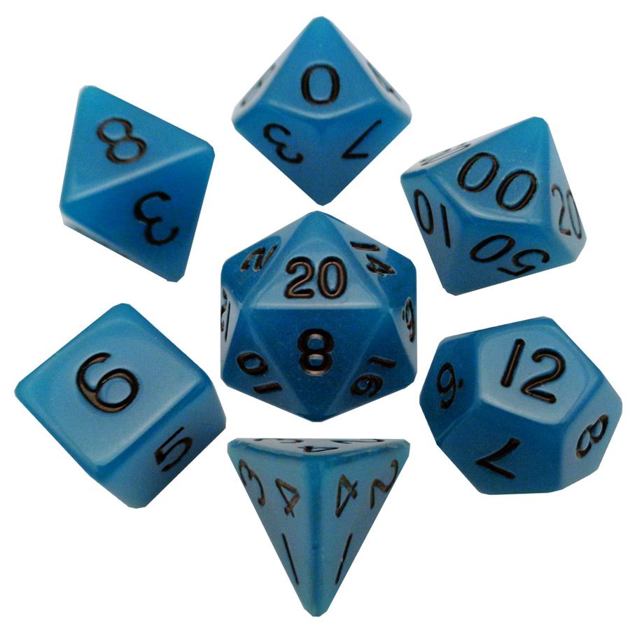7-Set 16mm Glow in the Dark Blue with Black