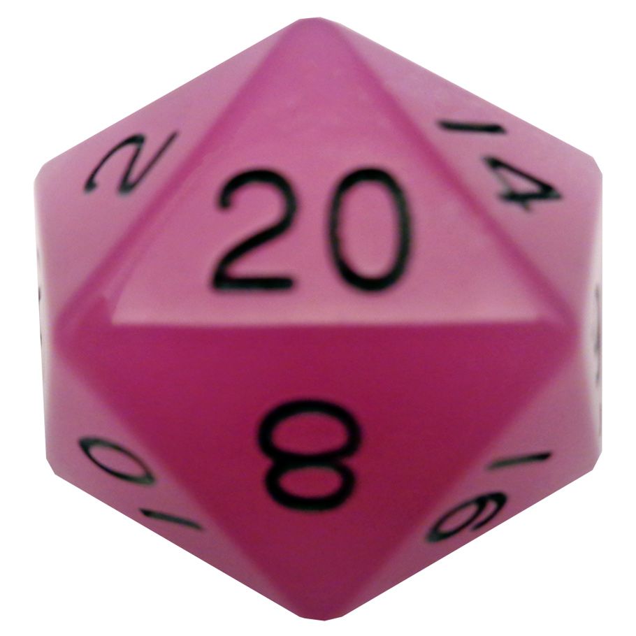 d20 Single 35mm Mega Glow in the Dark Purple with Black