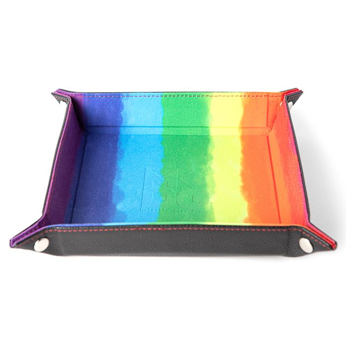 Velvet Folding Dice Tray With Leather Backing: 10"X10" Watercolor Rainbow - Cats In Hat Inc.