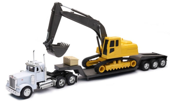 1/32 Peterbilt 379 w/Lowboy Trailer & Backhoe (Die Cast)