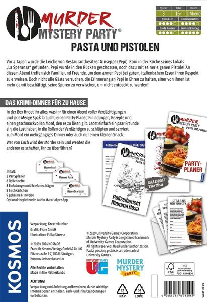 Pasta, Passion, & Pistols Murder Mystery Party Game