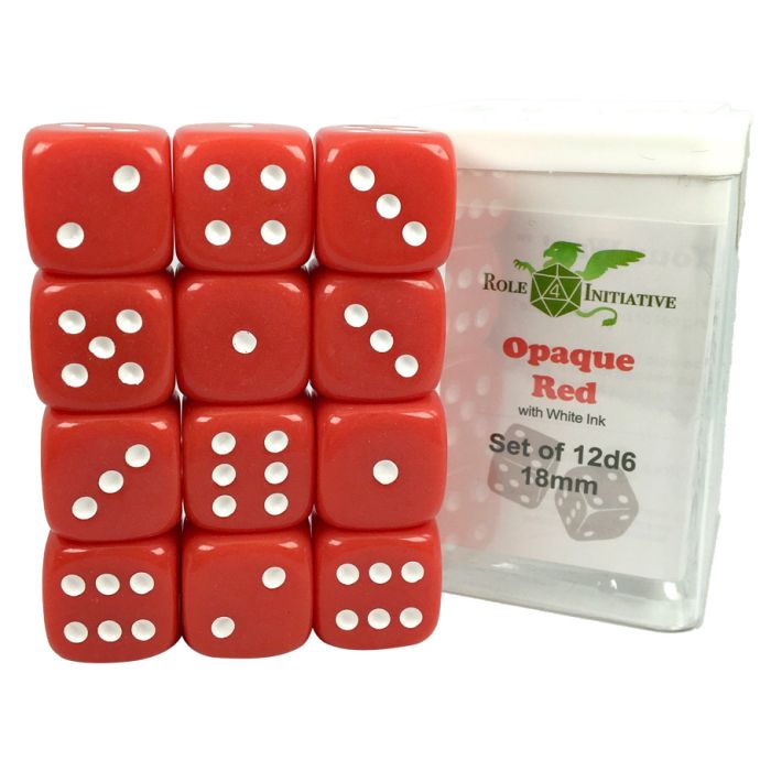 D6 Cube 18mm Opaque Red With White With Pips (12)