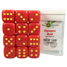 D6 Cube 18mm Opaque Red With Yellow With Pips (12) - Cats In Hat Inc.