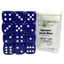 D6 Cube 18mm Opaque Dark Blue With White With Pips (12) - Cats In Hat Inc.