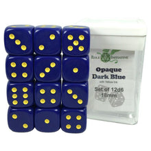 D6 Cube 18mm Opaque Dark Blue With Yellow With Pips (12) - Cats In Hat Inc.