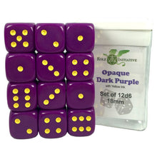 D6 Cube 18mm Opaque Dark Purple With Yellow With Pips (12) - Cats In Hat Inc.