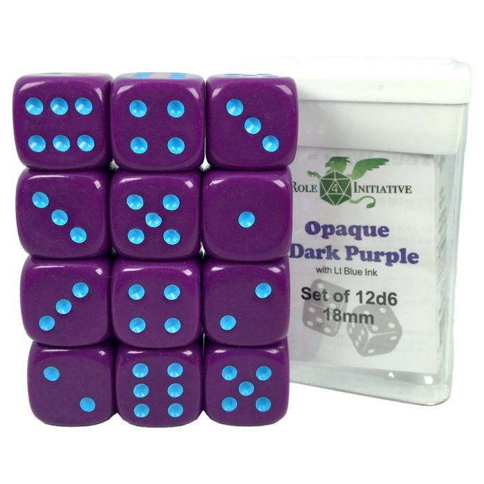 D6 Cube 18mm Opaque Dark Purple With Lt Blue With Pips (12) - Cats In Hat Inc.