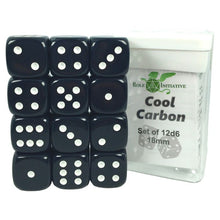 D6 Cube 18mm Cool Carbon With Pips (12) - Cats In Hat Inc.