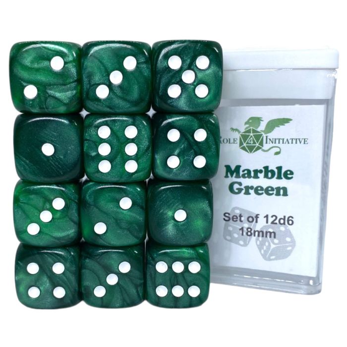 D6 Cube 18mm Marble Green (12) - Cats In Hat Inc.
