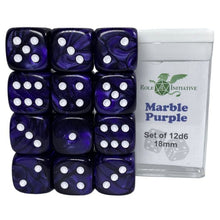 D6 Cube 18mm Marble Purple (12) - Cats In Hat Inc.