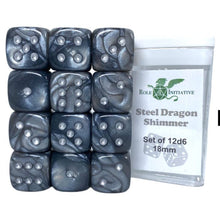 D6 Cube 18mm Steel Dragon Shimmer (12) - Cats In Hat Inc.