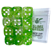 D6 Cube 18mm Diffusion Slime Green (12) - Cats In Hat Inc.