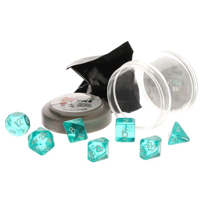 Pizza Dungeon Dice: Lucky Clear Teal With White - Cats In Hat Inc.