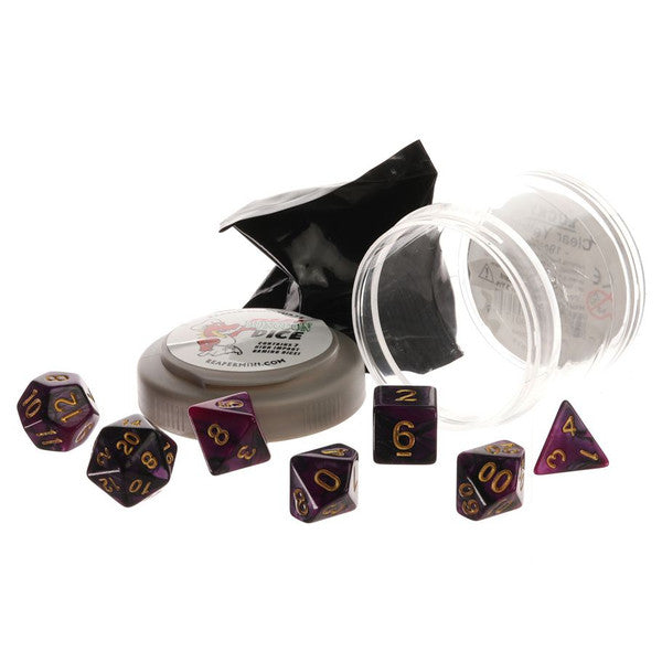 Pizza Dungeon Dice: Dual Purple & Black with Gold