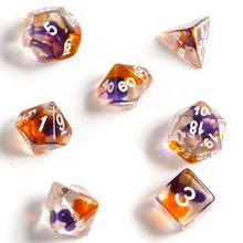 7-Set Translucent Resin Purple, Orange, and Clear with White By Sirius Dice