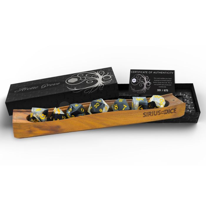 7-Set Arctic Grove Pearlescent White Resin With Black Walnut Wood And Gold - Cats In Hat Inc.