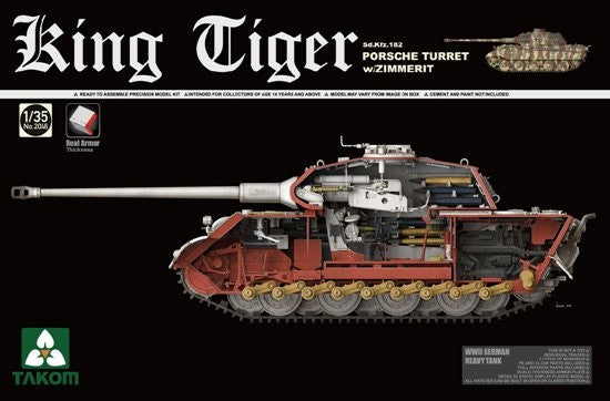 1/35 WWII German King Tiger SdKfz 182 Porsche Turret Heavy Tank w/Zimmerit & Interior