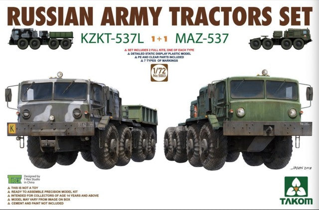 1/72 Russian Army Tractors Set: KZKT537L & MAZ537 (2 Kits)