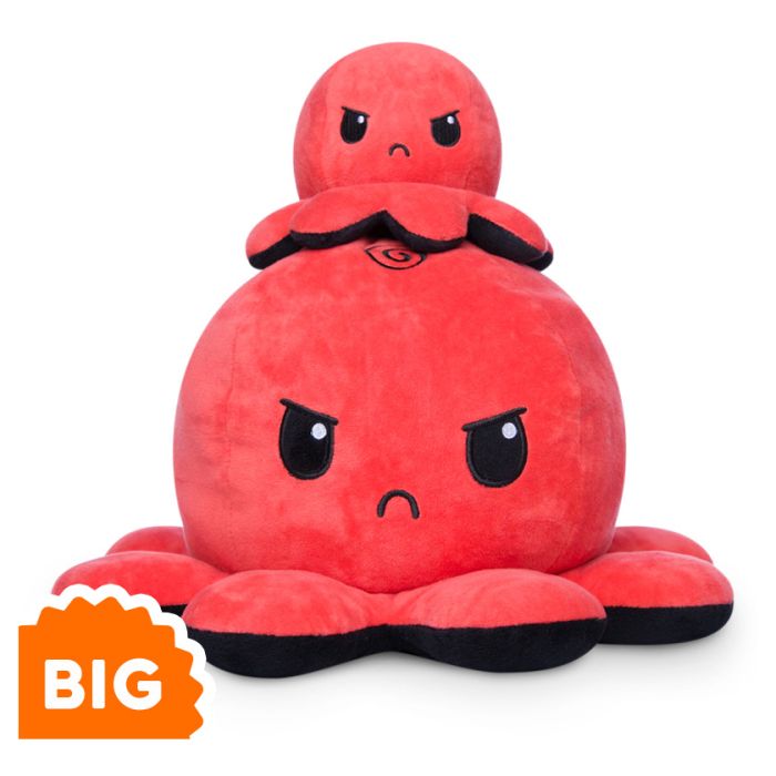 BIG Reversible Octopus Plush: Red & Black - Cats In Hat Inc.