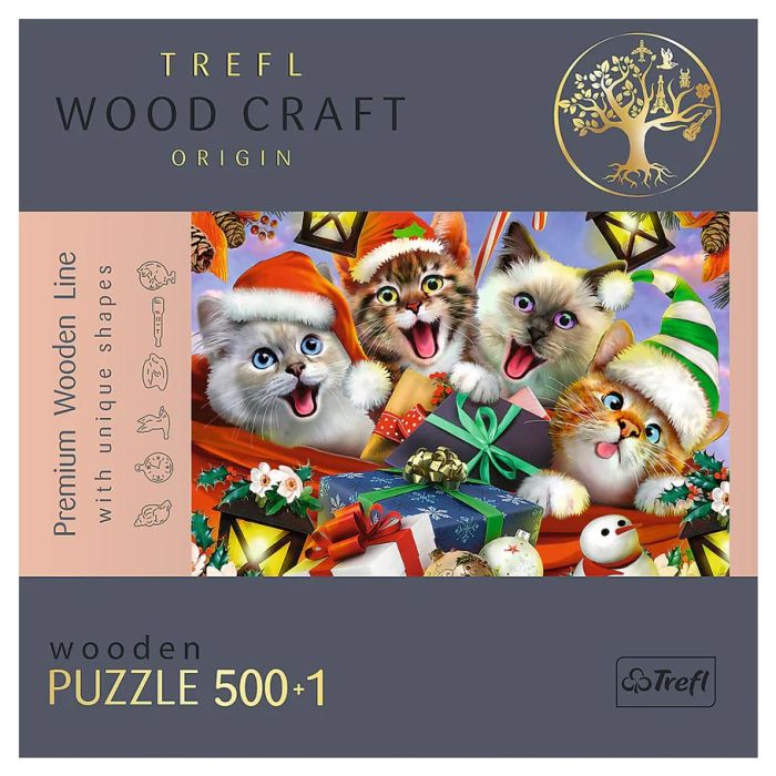 Puzzle: Woodcraft: Festive Cat 500+1 Piece - Cats In Hat Inc.