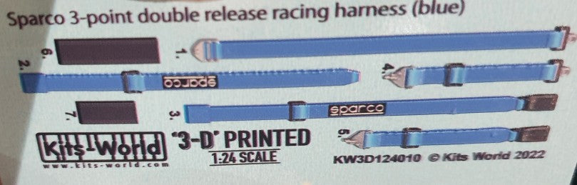 1/24 3D Color Sparco 3-Point Double Release Racing Seatbelts/Harness Blue